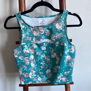 Decree Teal Floral Cropped Top with Boob Window
